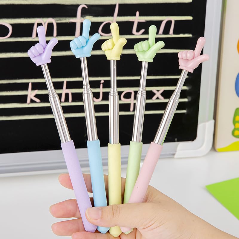 2pcs 2-Pack Retractable Teaching Pointers Telescopic Metal Shaft Soft Grip Finger-Shaped Tip for Classroom Whiteboard Presentations Office Training, Random Color