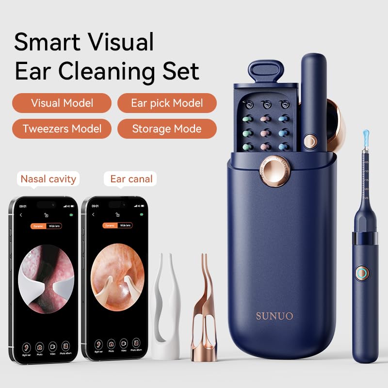 Ear Wax Remover Otoscope, Ear Wax Removal Camera Light Tool Set, 1080P HD WiFi Ear Cleaner with 4 LEDs, IP67 Waterproof & 360° Wide Angle Otoscope Camera, for iPhone, Android, iPad