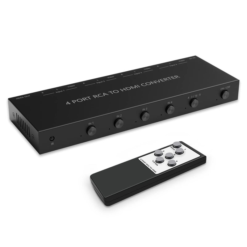[AUSTRALIA] - 4 Port RCA to HDMI Converter 1080P/720P RCA Composite CVBS AV Switch to HDMI Converter Adapter Support 4:3/16:9 Switch, for Sega Xbox PS1 PS2 PS3 N64 NGC SNES WII VHS VCR Camera DVD(With Remote） 4 Way RCA Converter 