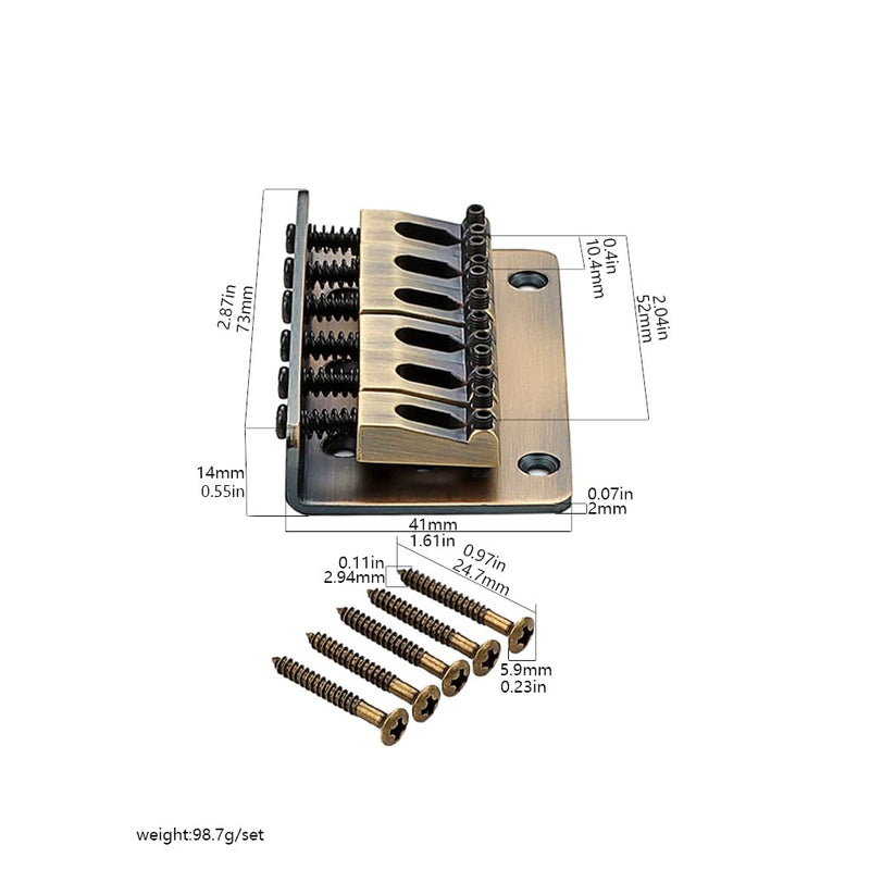 [AUSTRALIA] - 6 String 65MM Metal Fixed Hardtail Saddle Bridge Top Load Guitar Tailpiece for Electric Guitar Accessory, bronze colour 