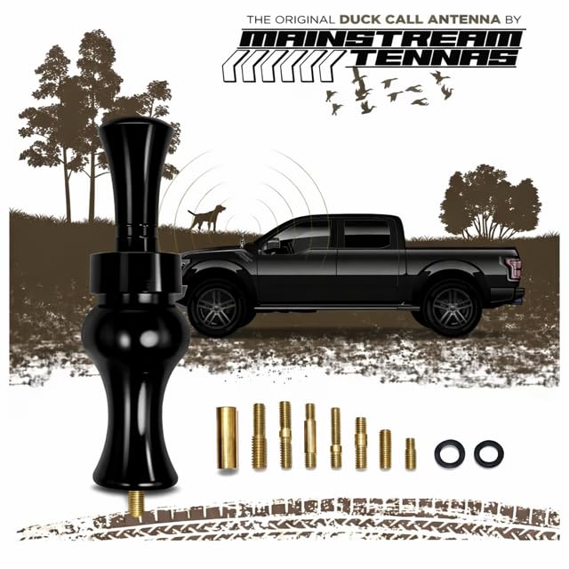 Duck Call Truck Antenna, Short 5.5 Inch Heavy Duty Anodized Aluminum Radio Antenna, Universal Kit Fits Most Trucks Including F150, F250, Maintains Reception, Unique Truck Accessories and Gifts (Black) Duck (Black)