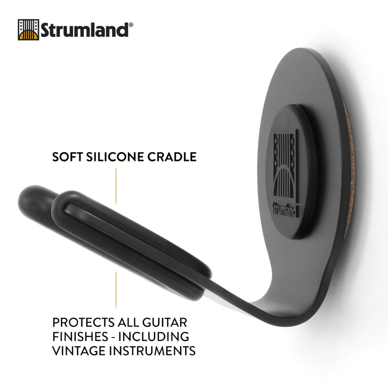Strumland Guitar Wall Mount – Premium Guitar Hanger for Acoustic, Electric & Classical Guitars, USA-Made Steel Hook with Swiveling Fit, Modern Wall Display, Soft-Safe Cradle, Hidden Mount (Black) Black