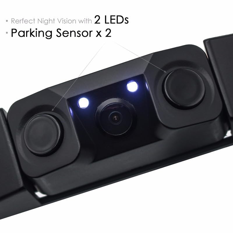 3 in 1 American car License Plate Frame Built-in Backup Camera and Parking Sensor with Water Proof Buzzer Alarm Night Vision Vehicle Safety