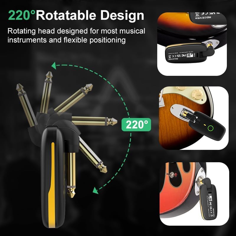 [AUSTRALIA] - Wireless Guitar System with UHF Transmitter and Receiver, 7-Channel Rechargeable Audio, 164 Feet Range, 1/4” and 1/8” 2 in 1 Plug, USB-C Charging, Perfect for Guitar Bass Electric Musical Instruments 