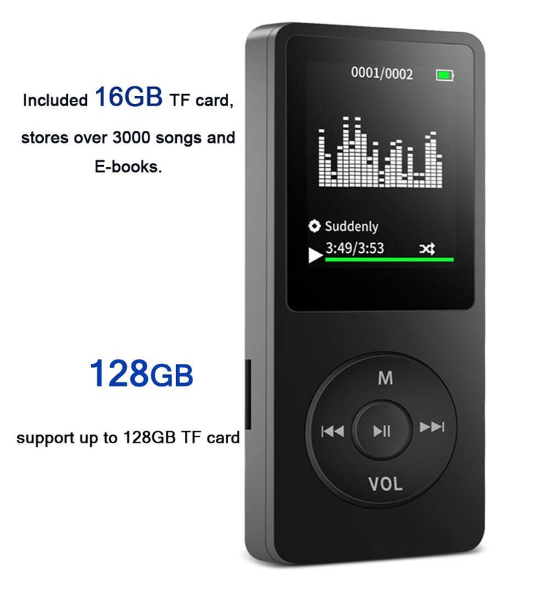 MP3 Player, Music Player with 16GB Micro SD Card, Build-in Speaker/Photo/Video Play/FM Radio/Voice Recorder/E-Book Reader, Supports up to 128GB (Dark Blue) Dark blue