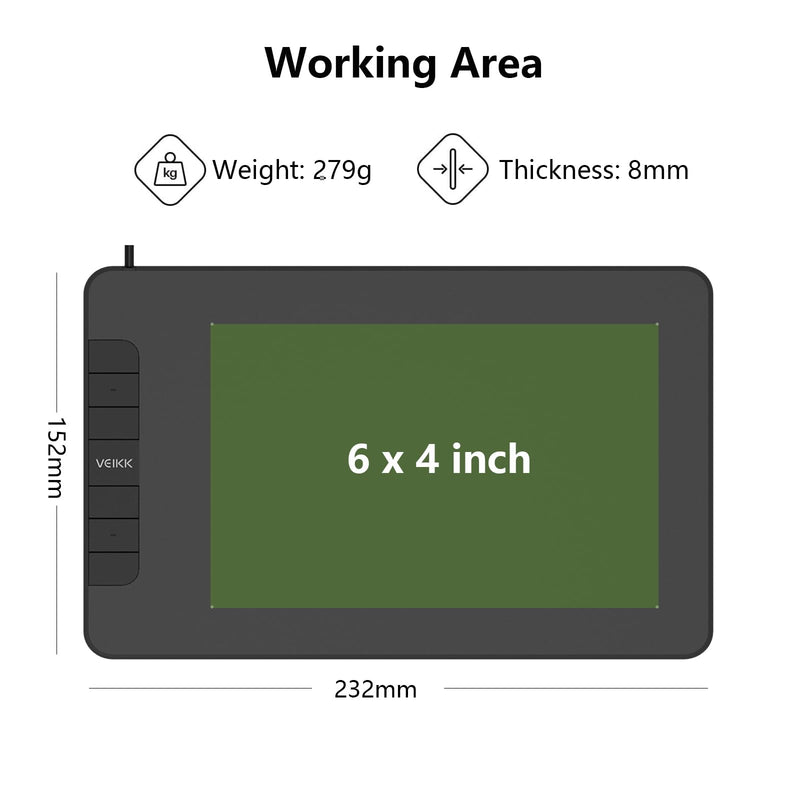 VEIKK VK640 Drawing Tablet, 6x4 Inch Pen Tablet | 8192 Pressure Levels, 6 Shortcut Keys, For Drawing, Design, Painting,Sketching and E-signatures, Digital Graphic Tablet 6*4 inch