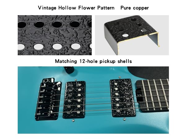 [AUSTRALIA] - Set of 2 Brass Guitar Pickup Covers Black 50mm/52mm Pole Spcing Electric Guitar Pickup Covers Humbucker Guitar Pickup Cover Metal Guitar Pickup Covers for Ep Lp Les Paul Electric Guitar flower pattern 