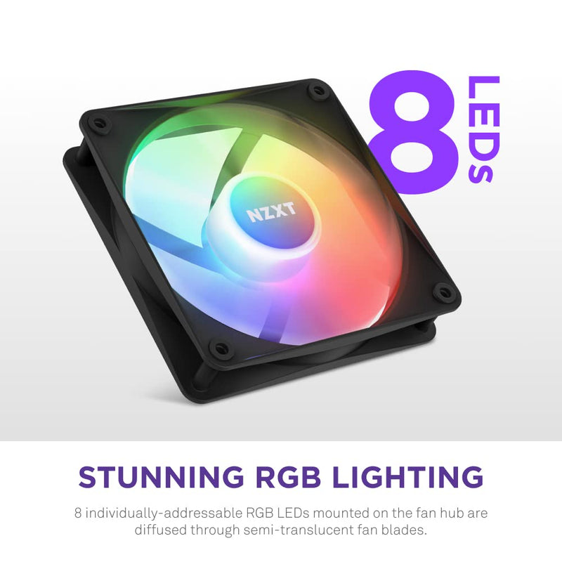 NZXT F120 RGB Core - 120mm Hub Mounted RGB Fan - 8 Individually Controllable LEDs - Semi Transparent Fan Blades - Hydrodynamic Bearing - PWM Control - CAM Software - Black 120mm Schwarz