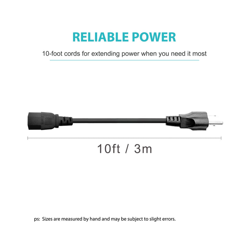 10Ft 3 Prong AC Power Cord TV Universal Treadmills Cable for Computer Monitor, Horizon Fitness Treadmills, Superfit, BowFlex, Sole E35 E55 F63 F80,Goplus 2 in 1 Folding Treadmill Charger Replacement 10FT