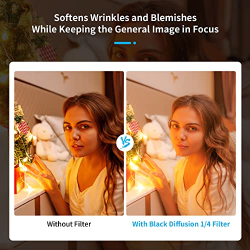 JJC 62mm Black Diffusion 1/4 Filter, Mist Cinematic Filter for Camera Lens