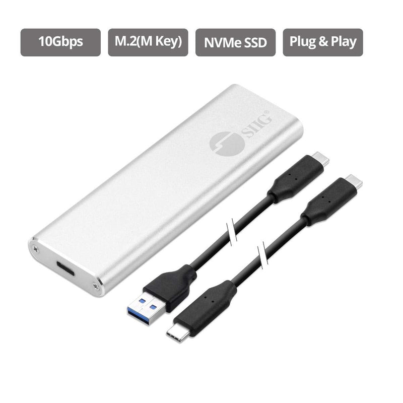 SIIG USB C Nvme SSD Portable Enclosure, 10Gbps USB 3.1 Gen 2 to NVMe SSD, M.2 PCIe Nvme SSD Adapter Enclosure - Support Windows/Mac OS (JU-SA0W11-S1)
