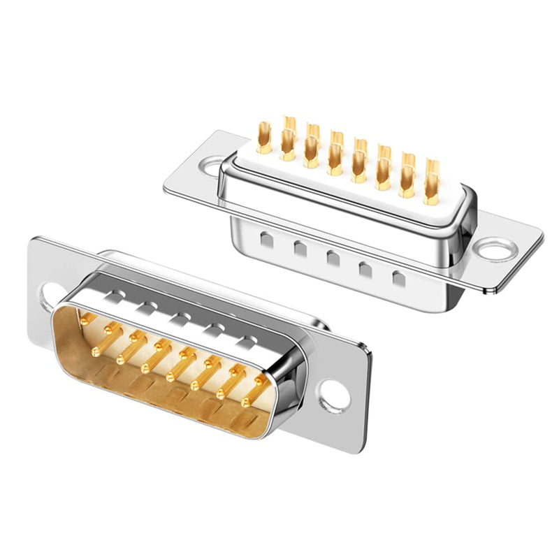 Jienk 10PCS DB15 RS232 Serial D-SUB Solder Cup Connectors, Gold Plated Joints RS232 Serial Port 15Pin D Sub Couplers(Male x 5, Female x 5)