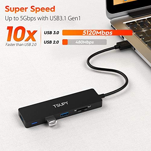 USB 3.0 Hub TSUPY Multi USB HUB, 5 in 1 USB Data Hub with SD Micro SD Card Reader & 3 USB 3.0 Ports Compatible for PC, Laptops,MacBook,Printer,Surface Pro, USB Flash Drives and More