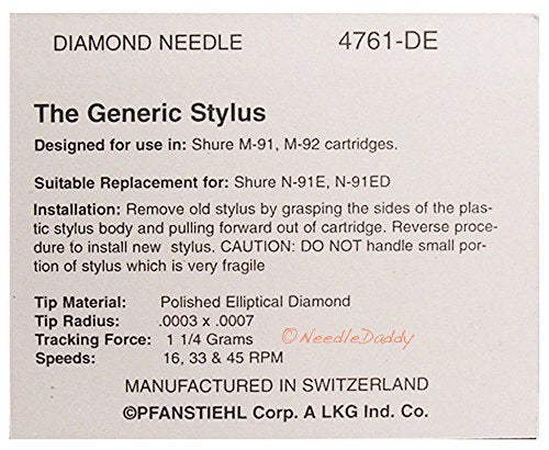 TURNTABLE NEEDLE FOR SHURE HI TRACK M92E N91ED N91E M91E REALISTIC R1000E