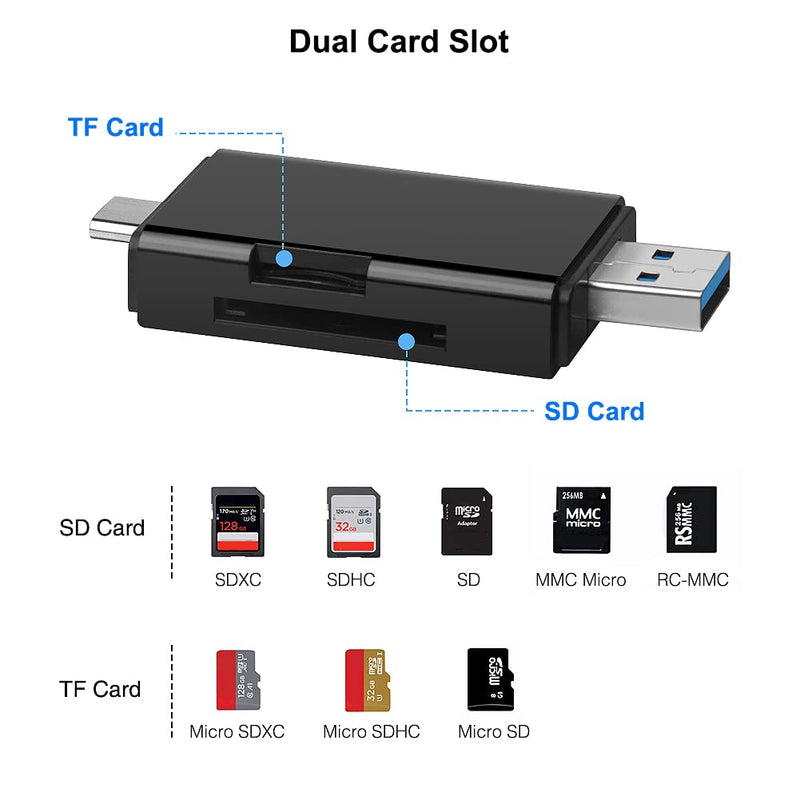 SD/Micro SD Memory Card Reader, BorlterClamp 6 in 1 USB C SD/TF Card Reader MicroUSB OTG Card Reader Compatible with PC, Laptop, MacBook, Smartphone (Black)