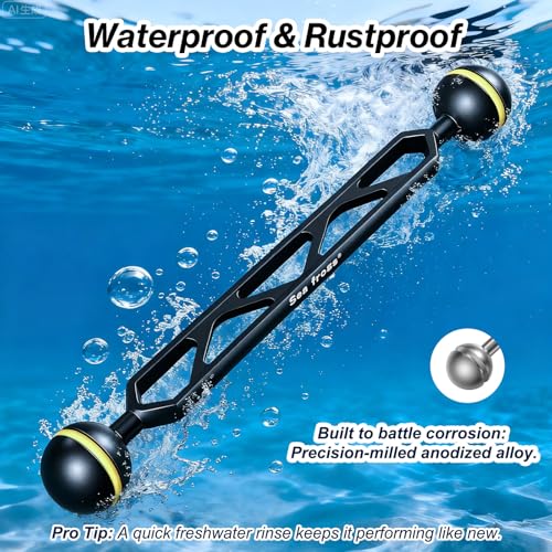 Sea frogs 8 Inch Double Ball Arm for Underwater Lighting, Aluminum Alloy 8.0" Double Ball Arm
