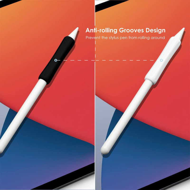 ProElife 2-Pack Ergonomics Grip Holder Anti-Rolling Protective Sleeve Cover for Apple Pencil 2nd & 1st Gen 2022-2018 iPad Pro 12.9'' 11''/Air 10.9'' Stylus Accessory Kits (White/Black) White/Black