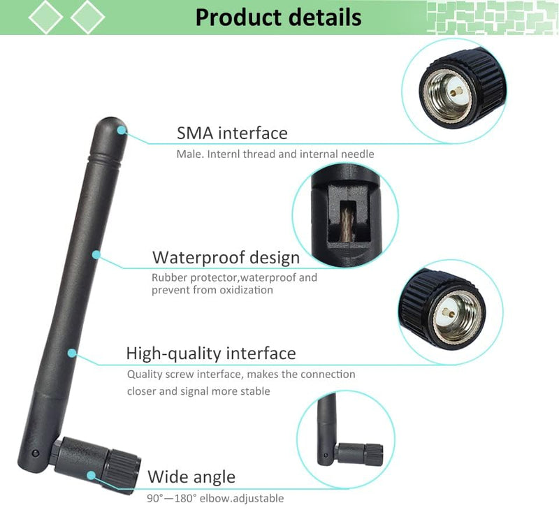 2Pcs 2.4ghz WiFi Pc Desktop Wireless Antenna 3dbi with SMA Male Connector for Network Wi-fi Router USB Adapter Security IP Camera Video Surveillance Monitor