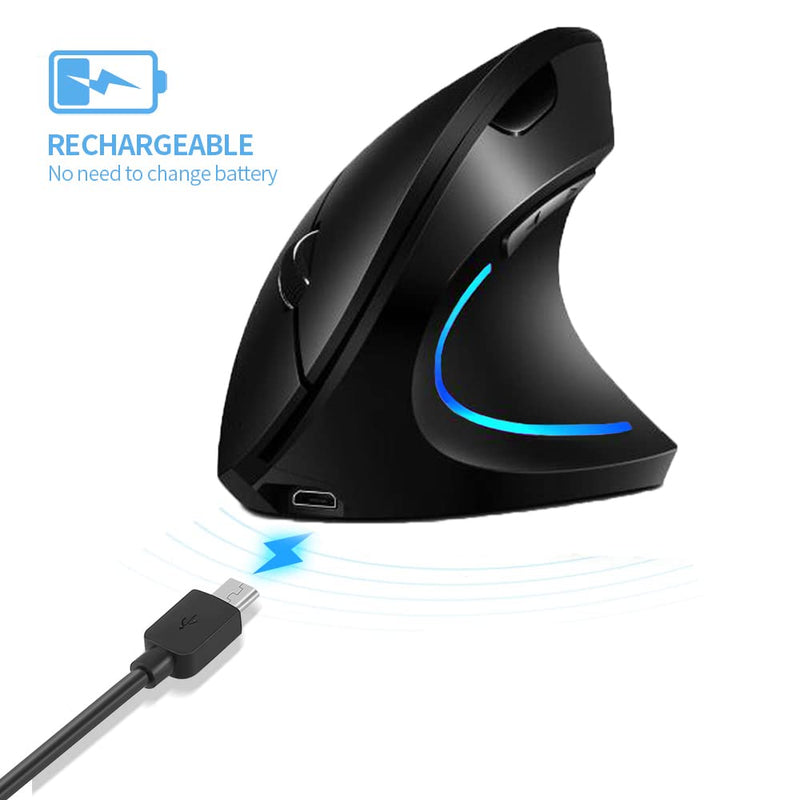 Vertical Mouse, Right Handed 2.4GHz Wireless Ergonomic Rechargeable Vertical Mouse with 4 Adjustable DPI 800/1200/1600/2400, 6 Buttons,Compatible with PC, Desktop,Mac (Black)… Black