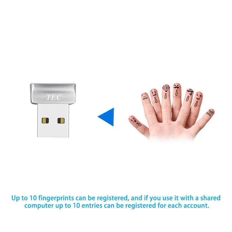 TEC Mini USB Fingerprint Reader for Windows 11/10 Hello, TEC TE-FPA2 Bio-Metric Fingerprint Scanner PC Dongle for Password-Free and File Encryption, 360° Touch Speedy Matching Security Key