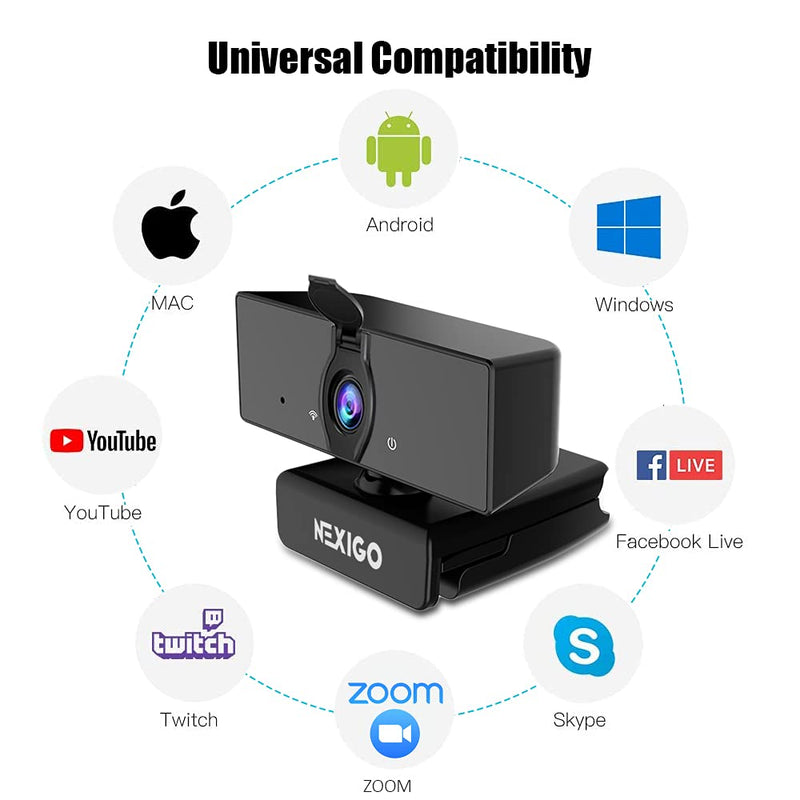 1080P Business Webcam with Software, Dual Microphone & Privacy Cover, NexiGo N660 USB FHD Web Computer Camera, Plug and Play, for Zoom/Skype/Teams/Webex, Laptop MAC PC Desktop