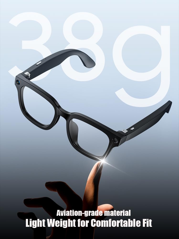 AI Smart Glasses with Camera and Realtime Translation (Black +Clear lens) | with HD Camera for Video Photo, Bluetooth and Wifi Transfer, with Microphone for Talk, Light Weight Black +Clear lens