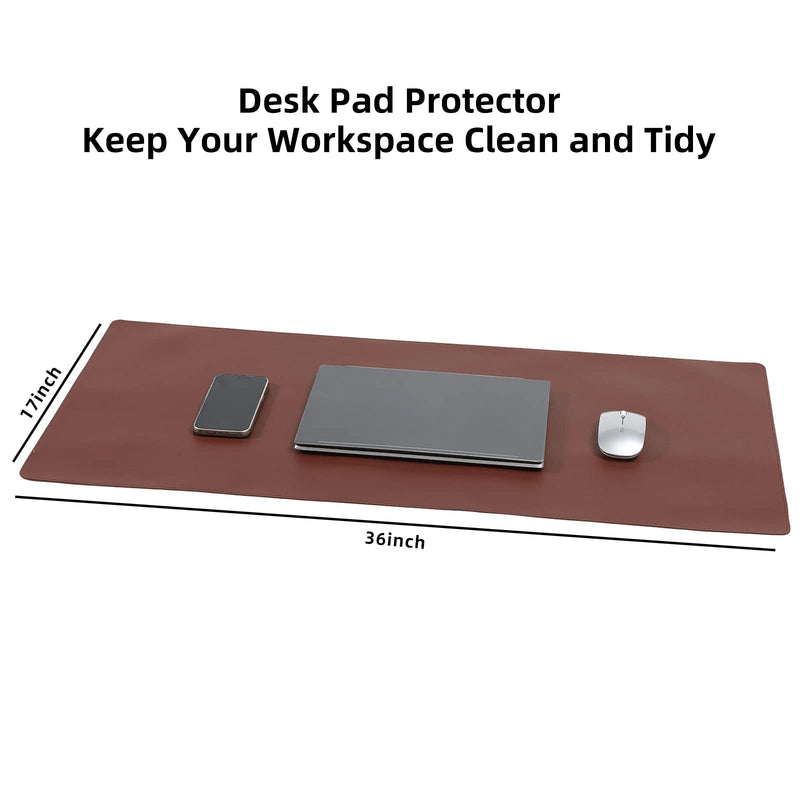 Wolaile Desk Blotter Pad,36x17 inch PU Leather Computer Mouse Mat,Non-Slip Waterproof Writing Desktop Protector for Office Home,Large,Brown 36"x17" Brown
