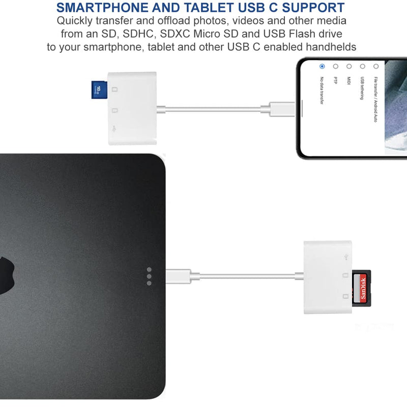 Acuvar USB C Ultra High Speed Memory Card Reader & Writer for SD, HC, SDXC, MicroSD, SDHC, MicroSDXC for Computers, Smartphones and All USB C Enabled Devices Plug and Play OSX OTG USB Windows Chrome