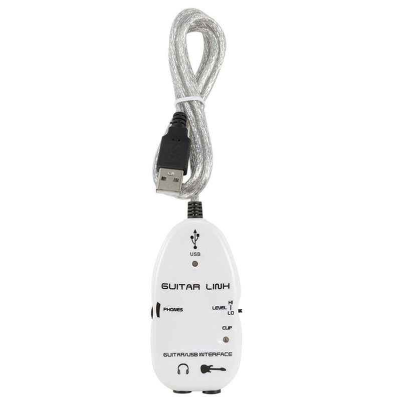 Walfront Guitar Link Cable Adapter USB Interface Recorder for PC Computer, with Stereo Headphone Output, USB Powered for Monitoring with Active Monitor Speakers (White) White