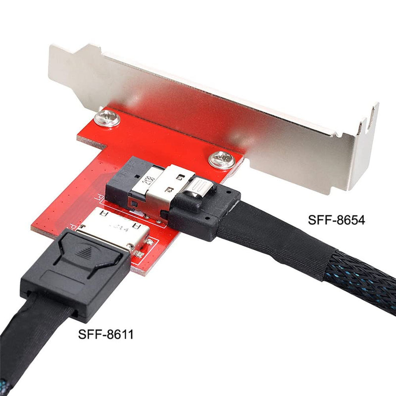 Xiwai PCI-Express 4.0 Slimline SAS SFF-8654 to Oculink SFF-8611 SFF-8612 PCBA Female Adapter with Bracket 8654-8612