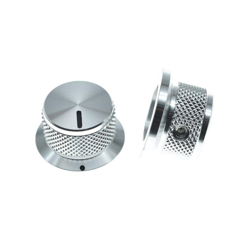 4-Pack Set Screw Style Aluminium Potentiometer Knobs 1/4" Universal Top Hat Knobs Bell Volume Tone Control Knobs for Guitar/Bass/AMPS/Preamps Silver Pack of 4 Silver with Indicator-3