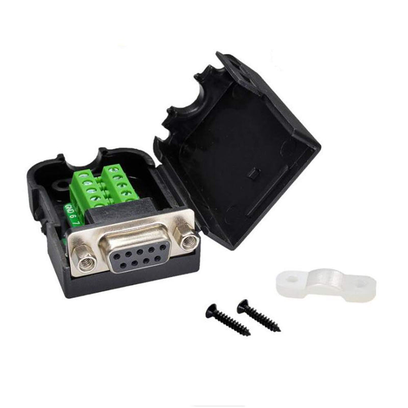 F-ber Connector DB9 RS232 D-SUB Female Adapter Serial 9 Pin Port DB9 COB Breakout Terminal Connector Signal Module with Case (Female with Nuts) Female w/ Nuts