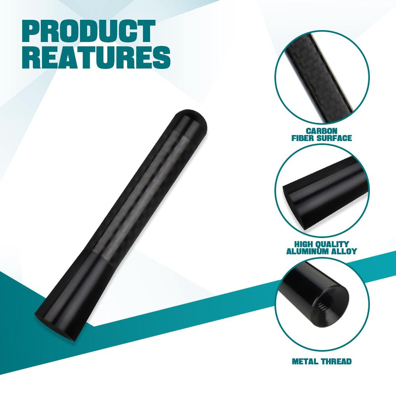Car Short Antenna, 3.14" Car Stubby Antenna, Carbon Fiber Mini Car Antenna with Aluminum Alloy Threading, Car Accessories Universal Car Antenna Replacement for AM/FM Radio Reception (Black) Black 8cm