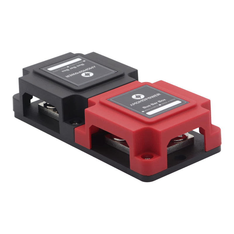 400 Amp Bus Bar Box Copper Heavy-Duty Module with 8 x 3/8" (M10) Studs Terminals Battery Distribution Block DC 48V Black Red Enclosure Cover (Distribution Block)