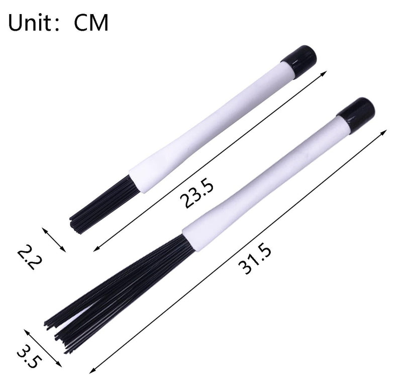 Drum brush Kit Nylon Cajon Brushes Light & Standard Size 1 Pair Retractable Nylon Brush Stick with Comfortable Rubber Handles for Cajon Jazz Percussion Accessories (White)