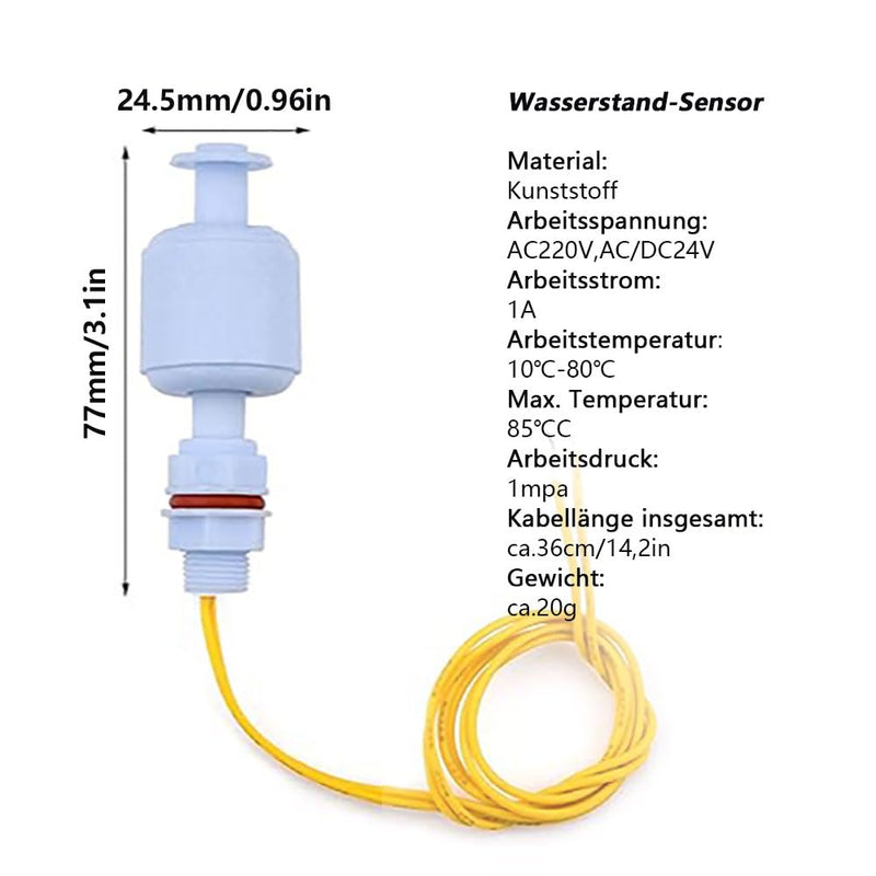 Pack of 2 Water Level Sensors, Both AC 220 V and AC/DC24 V Circuits Can Be Used Liquid Float Switch Liquid Sensor for Hydroponics Gardening Aquarium Pool Tank 52 mm