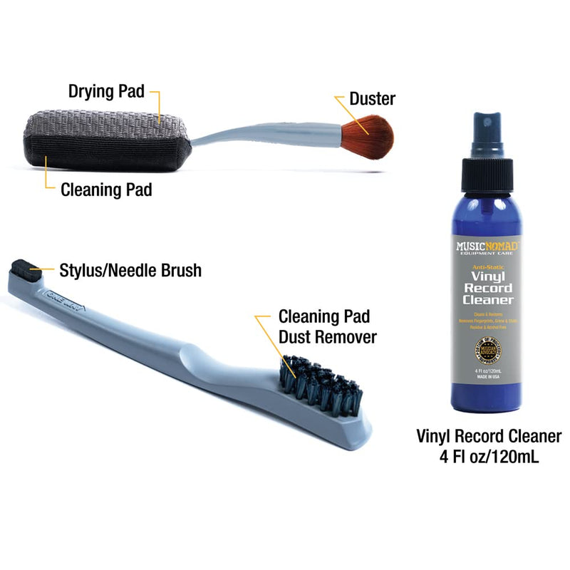 [AUSTRALIA] - MusicNomad Next Level Vinyl Record Cleaning & Care Kit - 6 'n 1 Includes Large 120ml Cleaner Solution, Clean/Dry/Dust Brush, Stylus Cleaner Brush, Premium Pad Cleaner & Storage Box (MN890) 