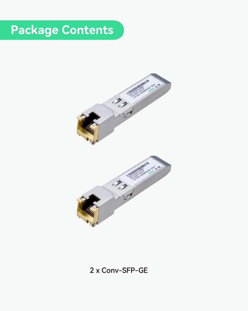 LINOVISION 1.25G SFP to RJ45 Copper Gigabit Ethernet Transceiver | Up to 328ft distance, 1000BASE-T SFP-T Converter for Cisco, D-Link, Supermicro, Netgear, TP-Link and more (2 pack)