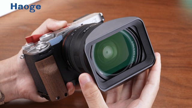 Haoge LH-E245 Metal Square Lens Hood for Sony FE 24-50mm F2.8 G Lens Bayonet Shade with Cap on Sony A7CR a7cii A7R4
