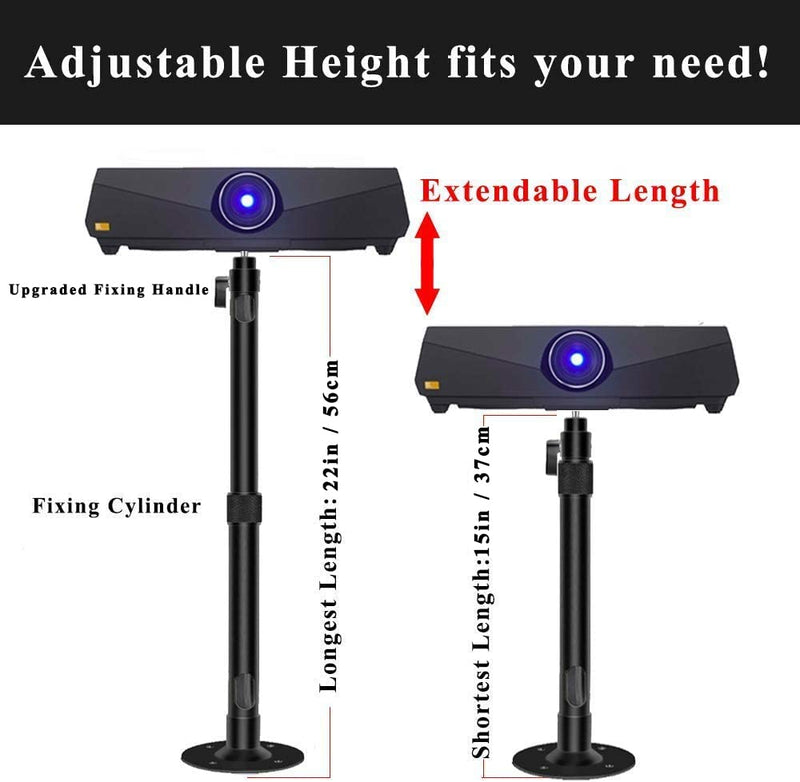 Upgraded Longer Projector Mount, Universal Extending Projector Ceiling Mount with Height Extendable Length 15-22 in / 37-56 cm Adjustable 360°Angle Rotatable Drop Ceiling Projector Mount Black Medium