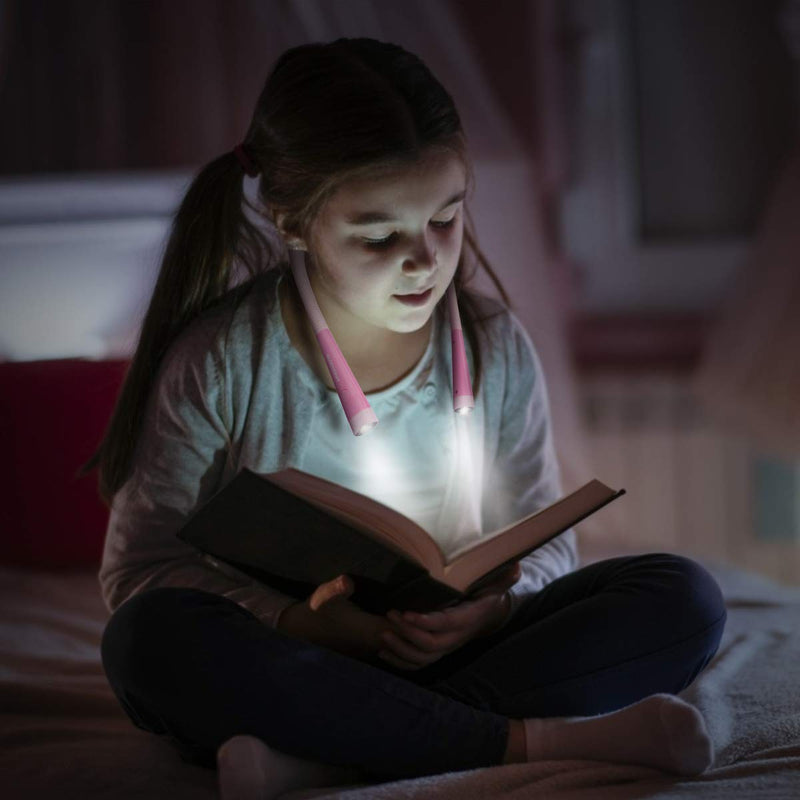 Glocusent LED Neck Reading Light, Book Light for Reading in Bed, 3 Colors, 6 Brightness Levels, Bendable Arms, Rechargeable, Long Lasting, Pink, Perfect for Reading, Knitting, Camping, Repairing