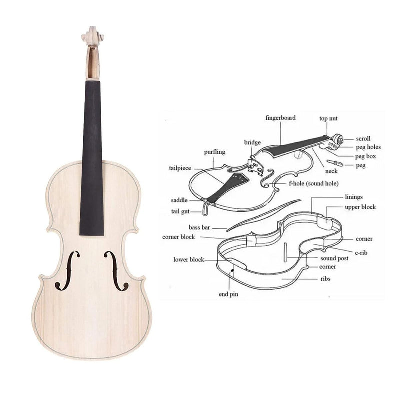 4/4 Violin DIY Kit Build Your Own Violin Fiddle Kit Full Size Violin Basswood with Complete Parts & Accessories Gift for Kids Students Beginners