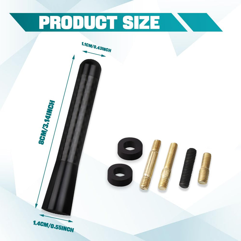 Car Short Antenna, 3.14" Car Stubby Antenna, Carbon Fiber Mini Car Antenna with Aluminum Alloy Threading, Car Accessories Universal Car Antenna Replacement for AM/FM Radio Reception (Black) Black 8cm