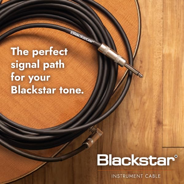 Blackstar 6m (20ft) Instrument Cable Straight ¼” Jack to Angle ¼” Jack for Bass/Electric Guitar/Electro-Acoustic/Keyboard/Amp (BSCABLESTD20FTSA) 20 FT Straight to Angled