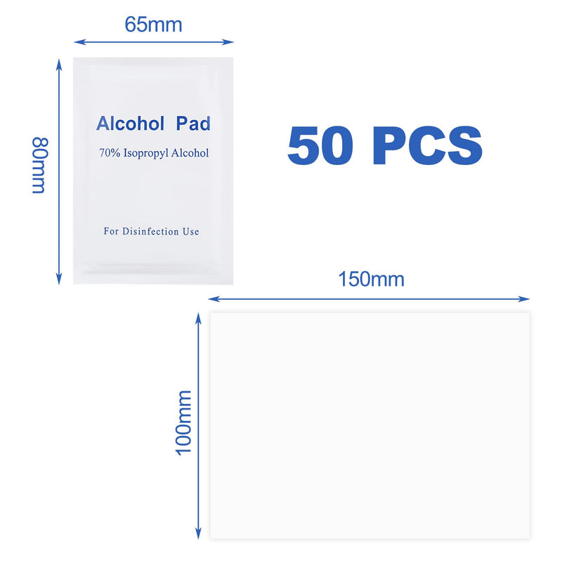 Alcohol Pads 10 x 15 cm, Alcohol Wipes, Screen Cleaning Cloths, Individually Packed, for Cleaning Mobile Phones, Toys, Keyboard, Table and Chairs Pack of 50 10 x 15 cm.