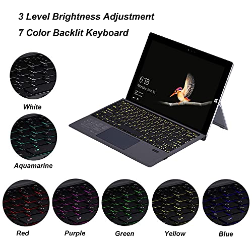 Surface Pro 7 Wireless Bluetooth Keyboard with Touchpad 7 Color Backlit Rechargeable Battery Detachable Keyboard for Microsoft Surface Pro 4/5/6/7/7+