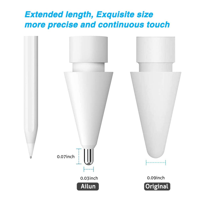 Ailun 3 Pack Apple Pencil Tips Replacement, Compatible with Apple Pencil 1st Gen and 2nd Gen, Penlike Metal Wear-Resistant Pen Needle Tip, Fine Point Precise Control White