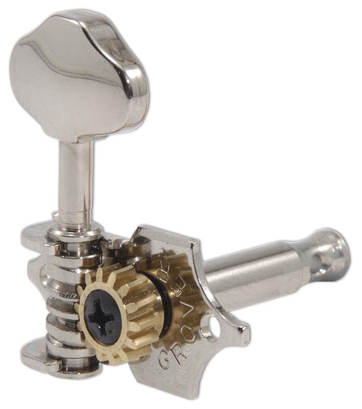 Grover V97N STA-TITE 14:1 Open Gear Guitar Tuners Vintage Style Nickel Tuning Machines 3+3 with Butter Bean Button For Solid (Vertical) Headstock with Tonebird Dunlop Polish Cloth Bundle
