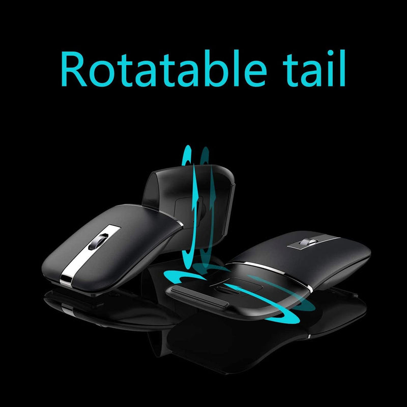WFB Bluetooth Wireless Mouse Foldable Arc 180° Rotating Silent Click Portable Curved Mouse for Home, Office, Travel(Black)