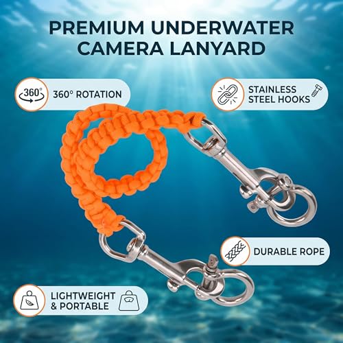 Alomejor Diving Camera Tray Handle Rope with 304 Stainless Steel Bow Buckle, 360° Rotation, for Underwater Photography